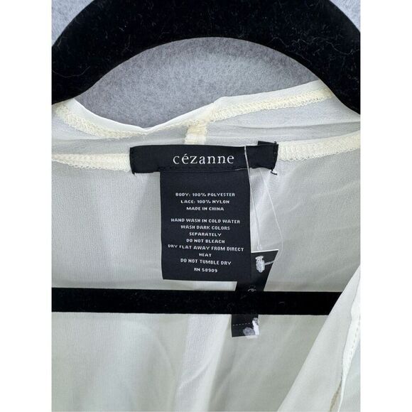NWT Cézanne Womens Cream Lace Trim Sheer Negligee Kimono Cardigan Top One Size - Picture 5 of 8